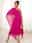 Women's Wedding Guest Cocktail Dress Chiffon Belted Asymmetrical Hem Elegant Formal Maxi A Line Dress Off Shoulder Fuchsia Color