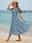 Women's Mid-Length Dress Short Sleeve V-neck Floral Print Bohemian Style Comfortable Beach Vacation Wear Blue White Summer Spring Clothing Apparel