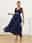 Women's Wedding Guest Cocktail Dress A Line Maxi  Chiffon Ruched Tiered Elegant V Neck Sleeveless dress Navy Blue Color