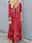 Women's Boho Maxi Dress Red with Ethic Floral Print V-Neck Three-Quarter Sleeve Casual Loose-Fit Beach Party Summer Fashion Clothing Apparel
