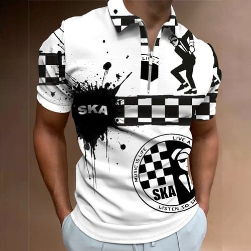 Men's Polo Shirt Golf Shirt Plaid Letter Graphic Prints Turndown White Red Navy Blue Royal Blue Orange 3D Print Outdoor Street Short Sleeves Zipper Print Clothing Apparel Fashion Designer Casual