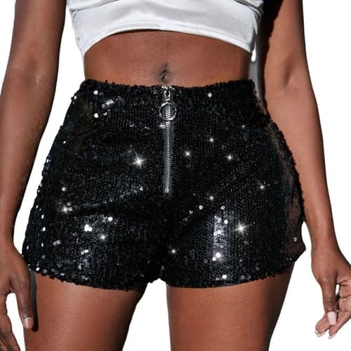 Women's Sparkly Pants Sequins Short Silver