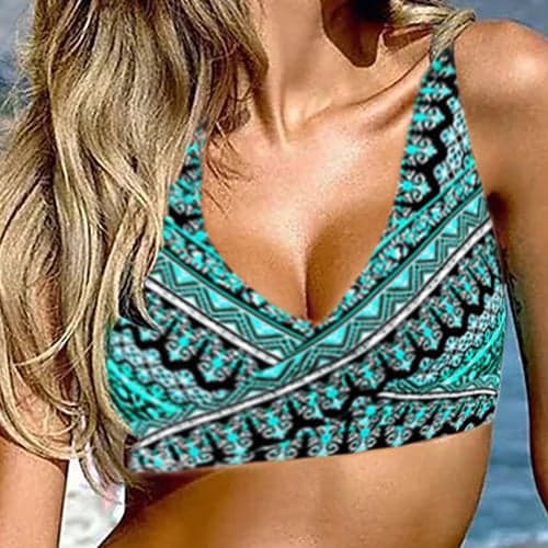 Women's Plus Size Swimwear 2 Piece Swim Dress Cheeky Swimsuit 2 Piece Modest Swimwear Open Back Printing Vacation Fashion Geometic V Wire Sleeveless Bathing Suits