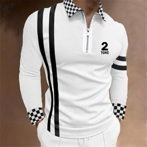 Men's Plaid Zip Polo Shirts Golf Shirt Long Sleeve Polo Shirts Collared Shirts Casual Vacation Wear Formal Wear Festival Wear 3D Print Quarter Zip Polo Black White Yellow