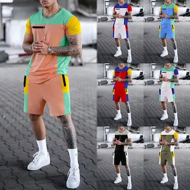 Men's Shorts and T Shirt Set T-Shirt Outfits Color Block Crew Neck 3D Print Plus Size Outdoor Daily Short Sleeve 2 Piece Clothing Apparel 2pcs Designer Casual Comfortable