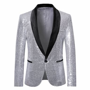 Men's Blazer Cocktail Party Bar Shining Outdoor Pocket Sequin Fall Winter Plain Stylish Warm Ups Shawl Collar Black Silvery Wine Royal Blue Gold Jacket