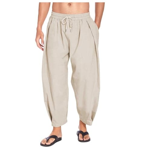 Men's Linen Pants Summer Pants Baggy Harem Pants Boho Pants Elastic Waist Solid Color Comfort Breathable Casual Daily Beach Linen / Cotton Blend Hippie Yoga Black White Micro-elastic