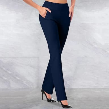 Women‘s Dress Work Casual Pants Trousers Straight Full Length Pocket Stretchy Trousers  Daily Black Wine S M