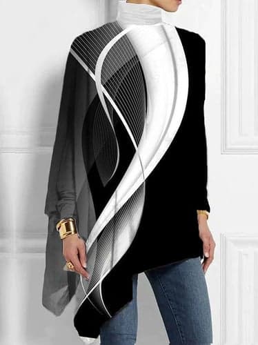 Women's Plus Size Shirt Blouse Basic Butterfly Print Long Sleeve Regular Tops Turtleneck High Neck Casual Silver Black White Yellow Gray Spring Fall