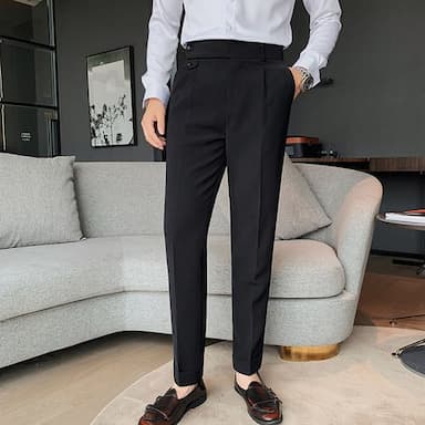 Men's Dress Pants Trousers Slacks Pleated Pants Suit Pants Pocket High Rise Plain Comfort Wedding Office Work Elegant Vintage Black White High Waist Micro-elastic