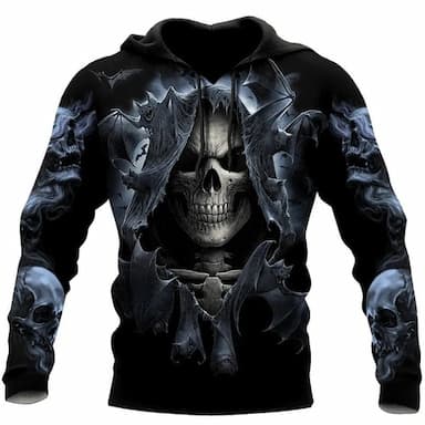 Men's Skull Graphic Prints Hoodie Hoodies Sweatshirt Pullover Hoodie Sweatshirt Long Sleeve Hooded Sweatshirt Hooded Streetwear 3D Print Daily Sports Black Print Spring &  Fall Designer