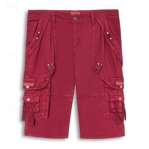 Men's Cargo Shorts Shorts Capri Pants Hiking Shorts Leg Drawstring 6 Pocket Plain Comfort Outdoor Daily Going out Fashion Streetwear Wine Army Green