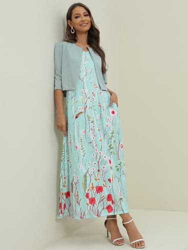 Women's Dress Set Casual Dress Wedding Guest Dress Print Dress Fashion Streetwear Floral Pocket Print Maxi Dress Sleeveless V Neck Outdoor Daily Green Summer Spring Regular Fit