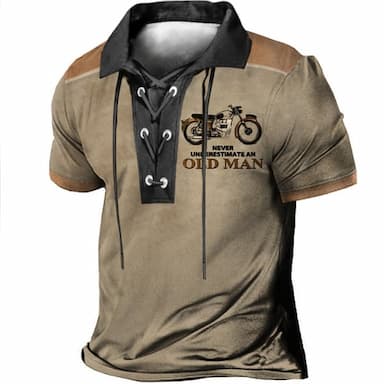 Men's Letter Graphic Prints Vintage Motorcycle Polo Shirt Golf Shirt Short Sleeve Shirt Turndown Outdoor Street Blue Green Khaki Gray Drawstring Print Clothing Apparel Sports Fashion Streetwear
