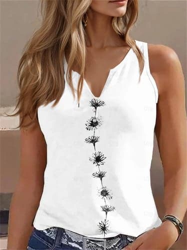 Women's Tank Top Basic Floral Print Sleeveless Regular Tops V Neck Casual Holiday Black White Green
