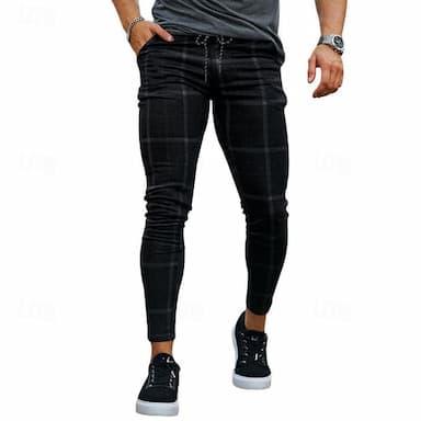 Men's Trousers Chinos Chino Pants Pocket Plaid Comfort Breathable Business Daily Fashion Casual Black
