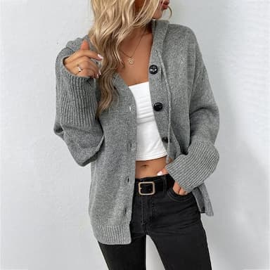 Women's Cardigan Sweater Stylish Casual Soft Solid Color Crochet Hooded Buttons Knitted Hooded Long Sleeve Tunic Knit Daily Holiday Date Black White Fall Winter