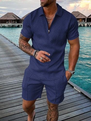 Men's Character Polo Shirt Shirt Suits Short Sleeves Shirt V Neck Men's leisure suit Outdoor Work 3D Print Black-White Black Navy Blue Gray Light Blue Zipper Braided Clothing Apparel Casual