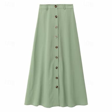 Women's Skirt Long Skirt Linen Skirts Straight Fashion coastal grandma style Summer Maxi Skirts Solid Colored Split Vacation Office / Career Black White Navy Blue Orange Autumn / Fall Faux Linen Gold