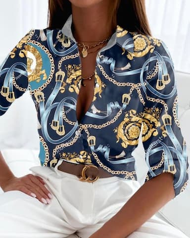 Women's Shirt Blouse Vintage Streetwear Casual Buttons Print Long Sleeve Regular Tops Shirt Collar Daily Weekend Black Pink Blue Spring Fall
