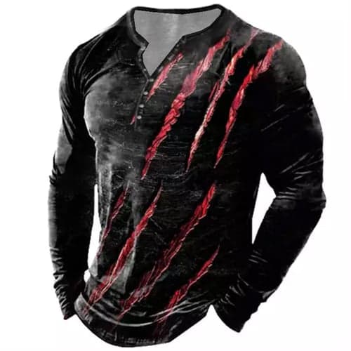 Men's Graphic Paw T shirt Henley Shirt Tee Long Sleeve 3D Print Designer Basic Classic Outdoor Daily Sports Spring &  Fall Red Blue Purple Green Gray Henley Henley T-Shirt