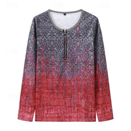 Women's T Shirt Going Out Tops Daily Basic Graphic Regular Tops Long Sleeve V Neck Half Zip Print Quarter Zip Regular Fit Daily Weekend Red Blue Purple Orange Green Fall & Winter