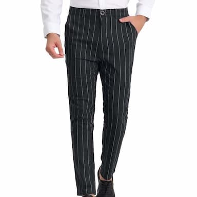 Men's Trousers Chinos Jogger Pants Pocket Straight Leg Stripe Comfort Daily Holiday Going out Fashion Classic Black Blue Micro-elastic