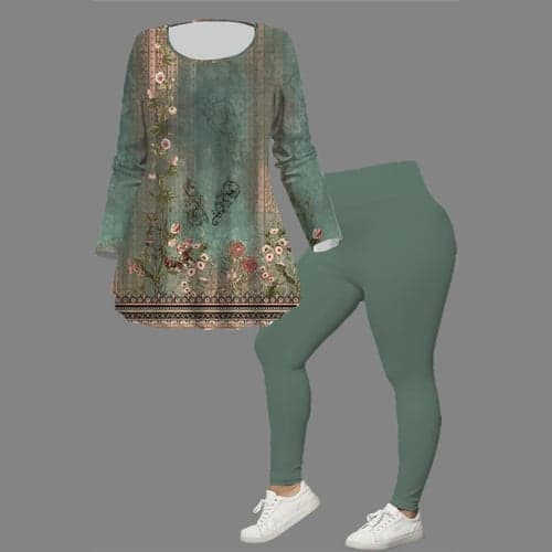 Women's Casual Set Long Sleeve Crew Neck Floral Print Daily Going out Weekend Black And White Gray Black Black Fall Regular Fit