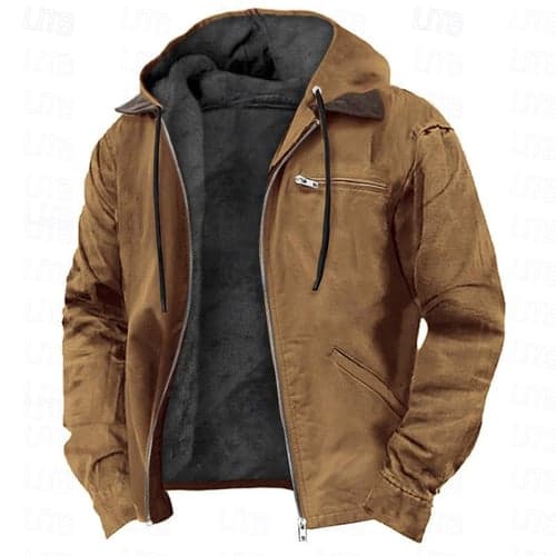 Men's Hoodie Full Zip Hoodie Sherpa Linend Army Green Blue Brown Gray Hooded Plain Pocket Sports & Outdoor Daily Holiday Vintage Streetwear Casual Fall & Winter Clothing Apparel Hoodies Sweatshirts 