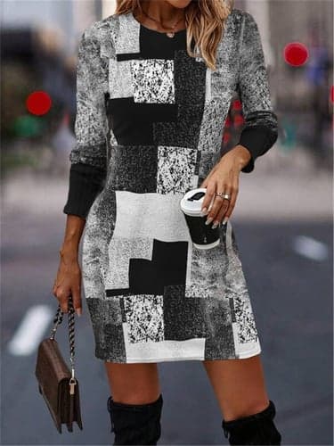 Women's Plaid Dress Sweatshirt Dress Mini Dress Active Fashion Outdoor Going out Weekend Crew Neck Print Plaid Loose Fit Pink Blue Green S M L XL XXL