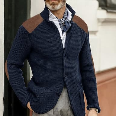 Men's Cardigan Sweater Chunky Cardigan Christmas Sweaters Ribbed Knit Cropped Button Up Side Pockets Plain Stand Collar Warm Ups Modern Contemporary Casual Daily Wear Clothing Apparel Fall Winter