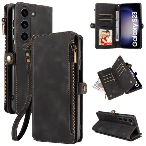 Phone Case For Samsung Galaxy S24 S24 S23 S22 S21 Ultra Plus Note 20 Ultra 10 Plus S10 S9 Plus Wallet Case with Stand Holder Zipper Card Slot PU Leather