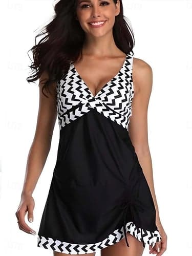 Women's Swimwear Tankini 2 Piece Boy Leg Swimsuit Backless High Waist Vacation Beach Wear Geometric V Neck Sleeveless Bathing Suits