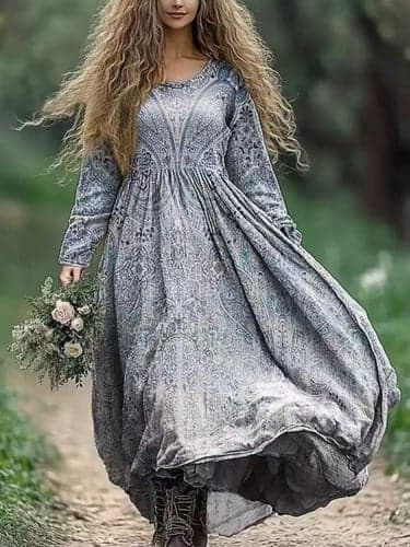Women's Floral V Neck Maxi Dress Long Sleeve Summer Spring