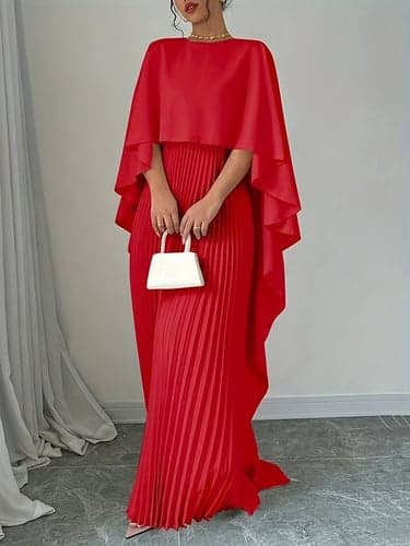Women's Casual Dress A Line Dress Stylish Basic Casual Plain Maxi Dress Long Sleeve Crew Neck Pleated Regular Fit Vacation Daily Black Red Beige Summer Spring
