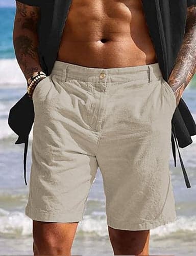 Men's Shorts Linen Shorts Summer Shorts Beach Shorts Pocket Plain Comfort Breathable Outdoor Daily Going out Fashion Casual White Blue