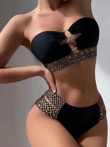 Women's Swimwear Bikini 2 Piece Cheeky Swimsuit Backless Slim Vacation Beach Wear Geometric Strapless Sleeveless Bathing Suits