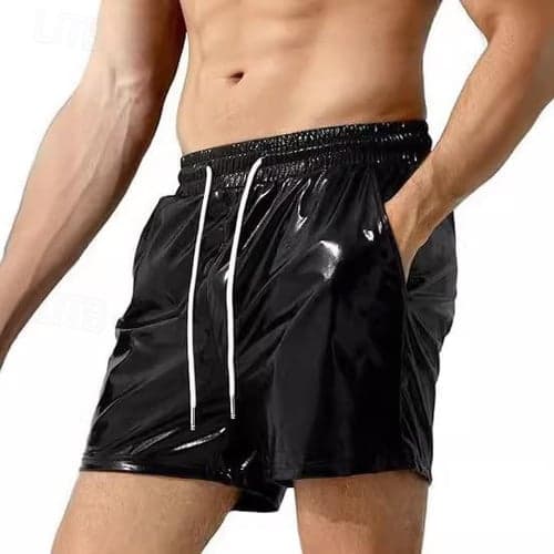 Men's Casual Shorts Faux Leather Shorts Shiny Metallic Solid Colored Sports Short Casual Club Fashion Casual Silver Black Low Waist Micro-elastic
