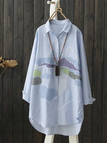 Women's Shirt Long Sleeve Shirt Collar Black Blue Spring &  Fall