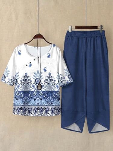 Women's Shirt Pants Sets Ombre Paisley Casual Daily Print