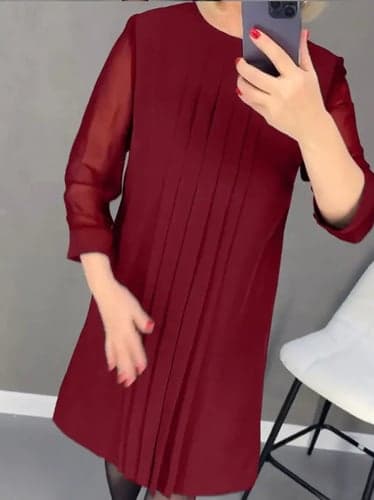 Women's Vintage Dress Mini Dress Patchwork Shirred Elegant Formal Crew Neck Long Sleeve Black Red Green Color