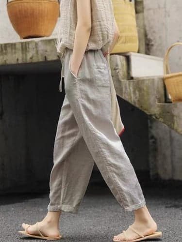 Women's Chinos Simple Classic & Timeless Full Length High Waist Solid Color Patchwork Pocket Drawstring Comfy Quick Dry Breathability Micro-elastic Casual Daily White Yellow Gray Spring, Fall