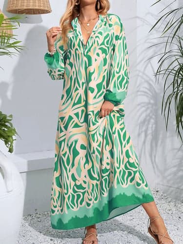Women's Floral V Neck Maxi Dress Long Sleeve Summer Spring