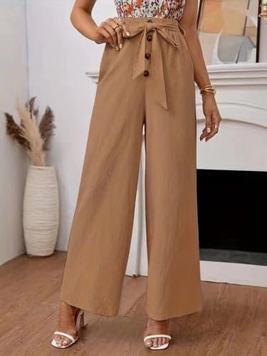 Women's Wide Leg Chinos Classic Style Full Length High Waist Plain Elastic Waistband Comfy Soft Comfortable Micro-elastic Outdoor Street Black Khaki Summer Fall Regular Fit