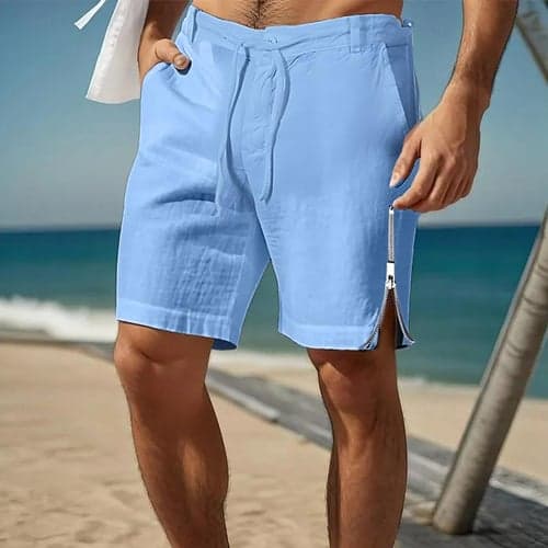 Men's Shorts Linen Shorts Summer Shorts Beach Shorts Straight Leg Plain Breathable Soft Knee Length Casual Daily Holiday Fashion Streetwear White Blue Inelastic