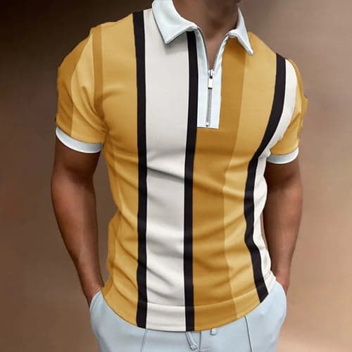 Men's Golf Shirt Polo Casual Quarter Zip Short Sleeve Fashion Casual Striped Zipper Summer Spring Regular Fit Black White Yellow Pink Royal Blue Blue Golf Shirt