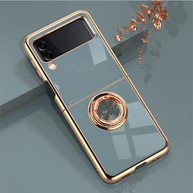 Phone Case For Samsung Galaxy Z Flip 6 Z Flip 5 Z Flip 4 Z Flip 3 Back Cover Plating Ring Holder Magnetic Solid Colored TPU