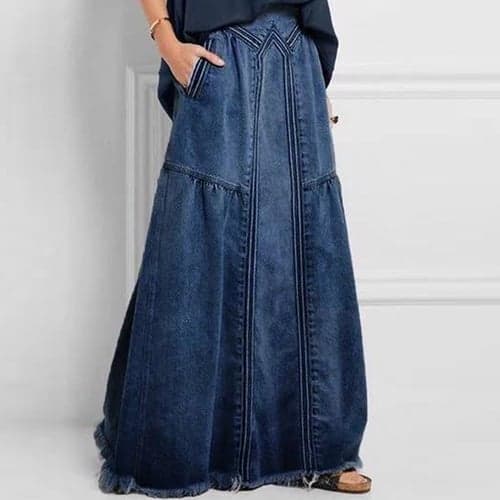 Women's Skirt Long Skirt Fashion Summer Maxi Skirts Solid Colored Pocket Vacation Office / Career Blue Gray Light Blue Summer Denim
