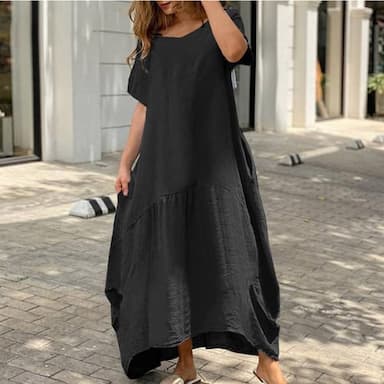 Women's White Dress Cotton Summer Dress Maxi Dress Linen Patchwork Pocket Casual Daily Crew Neck Short Sleeve Summer Spring Black White Pure Color
