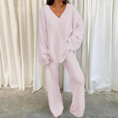Women's Loungewear Sets 2 Pieces Pure Color Simple Comfort Home Daily Fleece Warm V Wire Long Sleeve Pullover Pant Fall Winter Home Outfits